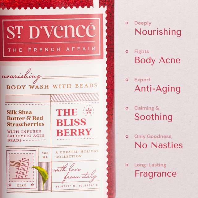 Bliss Berry - Nettoyant pour le corps à la fraise et au beurre de karité avec acide salicylique, 300 ml