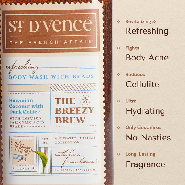Breezy Brew - Nettoyant pour le corps à la noix de coco et au café noir avec acide salicylique, 300 ml