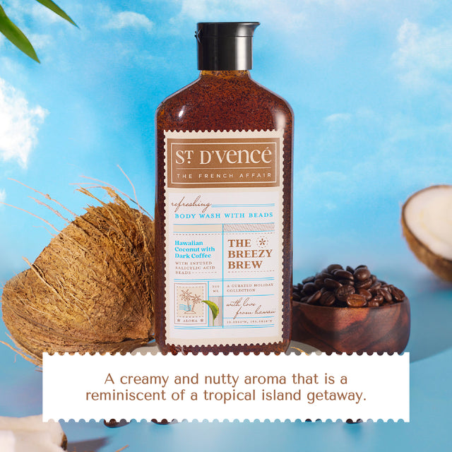 Breezy Brew - Nettoyant pour le corps à la noix de coco et au café noir avec acide salicylique, 300 ml