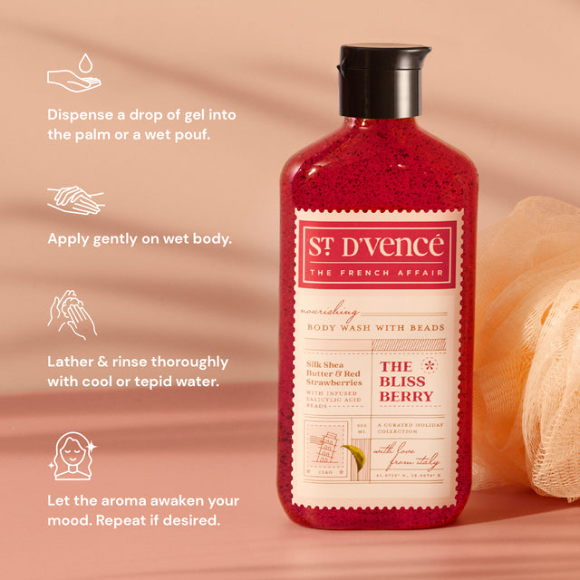 Bliss Berry - Nettoyant pour le corps à la fraise et au beurre de karité avec acide salicylique, 300 ml