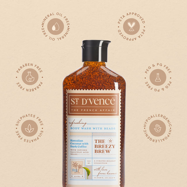 Breezy Brew - Nettoyant pour le corps à la noix de coco et au café noir avec acide salicylique, 300 ml