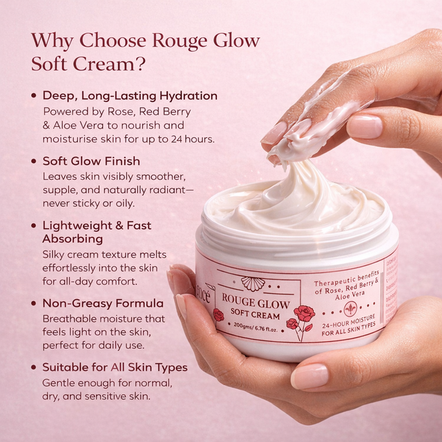 Rouge Glow - Crème douce à la rose et aux baies rouges au beurre de karité, 200 g