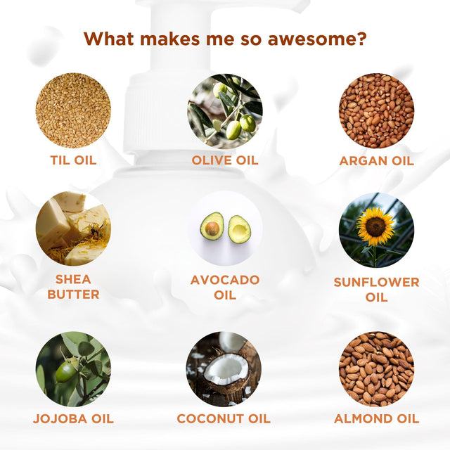 Things that make this product special and awesome are use of Til Oil, Shea butter, Avocado oil, Argan Oil, Almond oil, Jojoba oil, Sunflower Oil, Coconut oil and Olive oil.